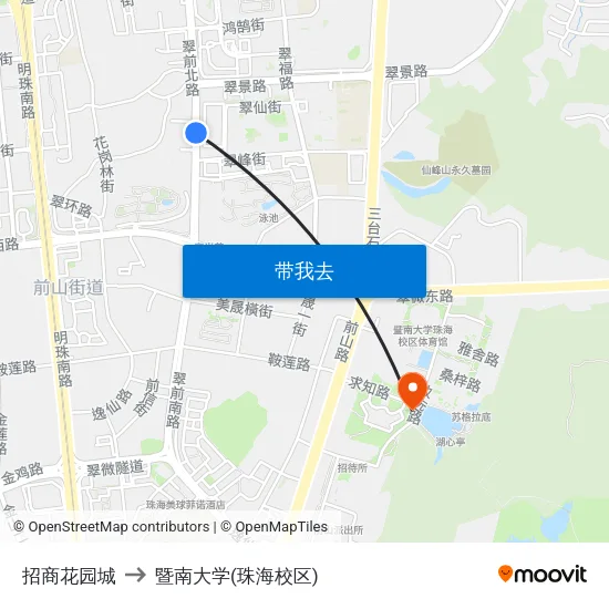 招商花园城 to 暨南大学(珠海校区) map