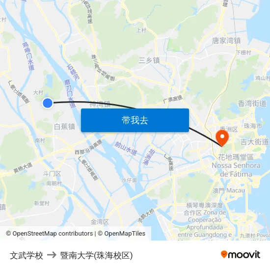 文武学校 to 暨南大学(珠海校区) map