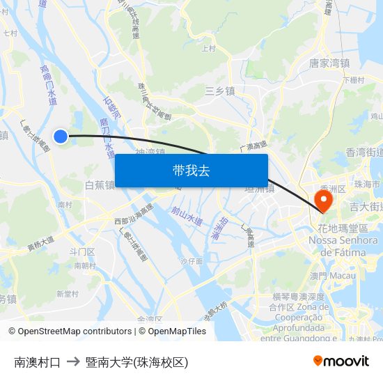 南澳村口 to 暨南大学(珠海校区) map