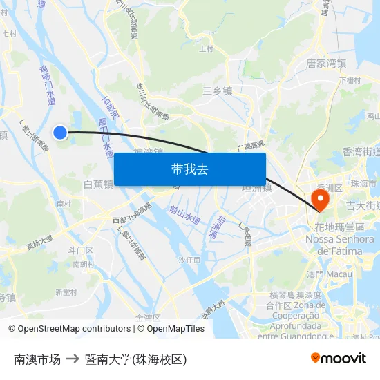 南澳市场 to 暨南大学(珠海校区) map