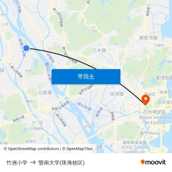 竹洲小学 to 暨南大学(珠海校区) map