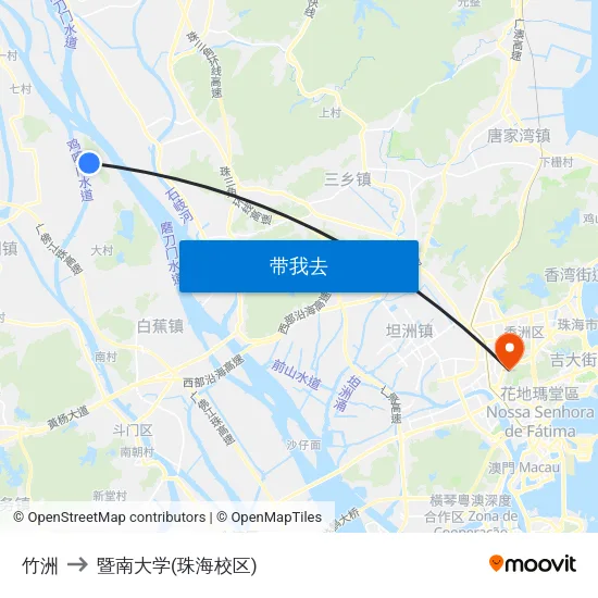 竹洲 to 暨南大学(珠海校区) map