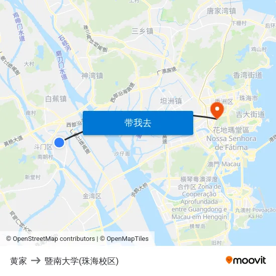 黄家 to 暨南大学(珠海校区) map
