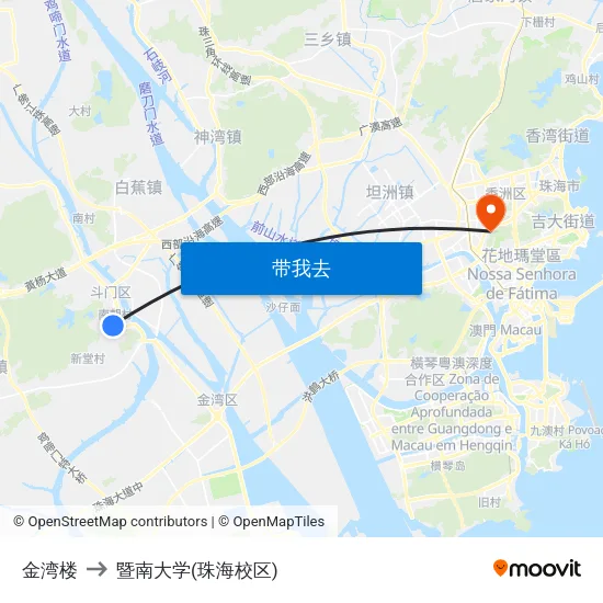 金湾楼 to 暨南大学(珠海校区) map