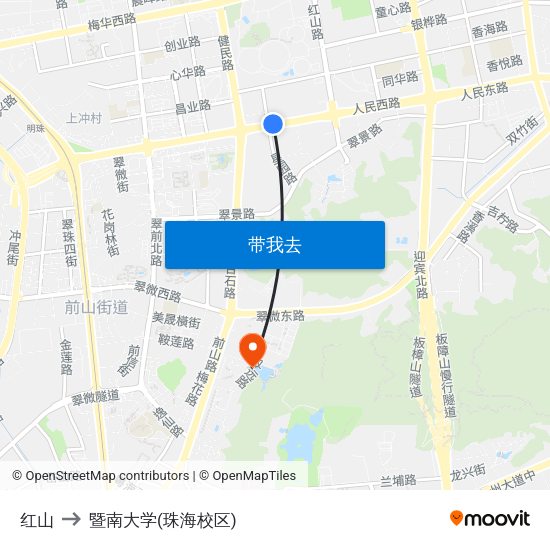 红山 to 暨南大学(珠海校区) map