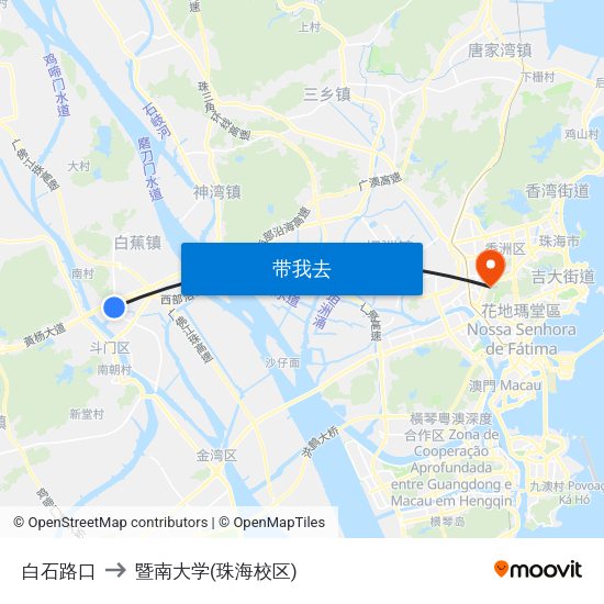 白石路口 to 暨南大学(珠海校区) map