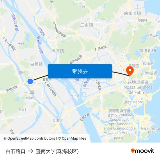 白石路口 to 暨南大学(珠海校区) map