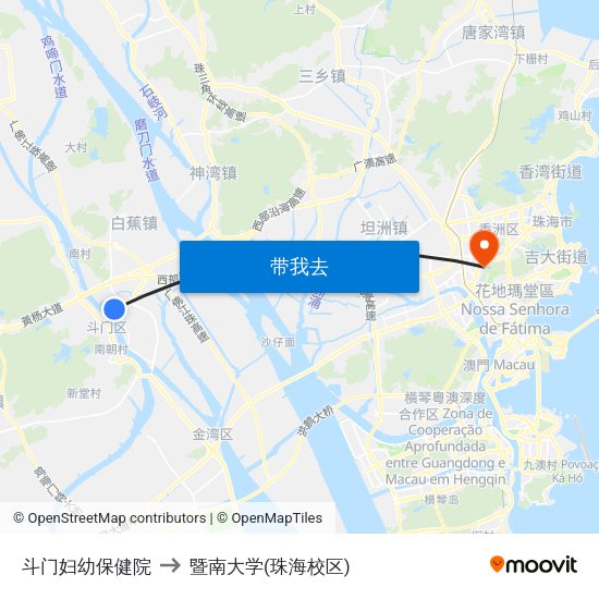 斗门妇幼保健院 to 暨南大学(珠海校区) map