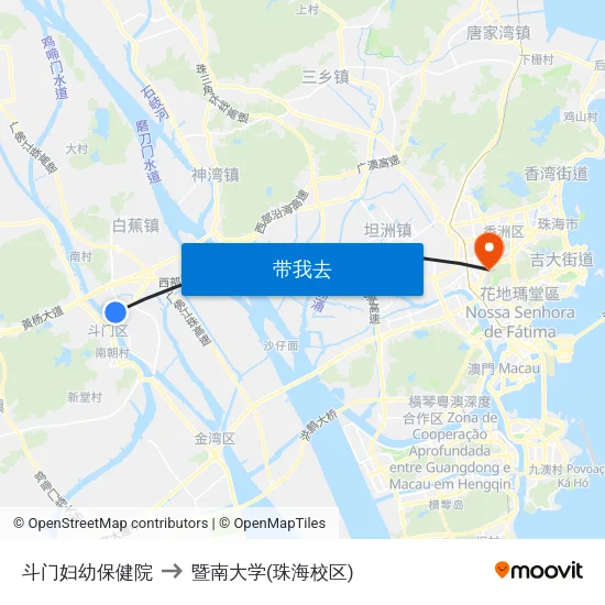 斗门妇幼保健院 to 暨南大学(珠海校区) map