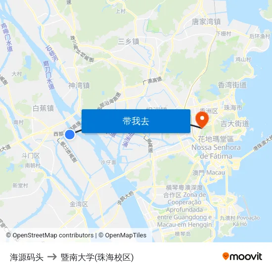 海源码头 to 暨南大学(珠海校区) map