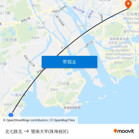 北七路北 to 暨南大学(珠海校区) map