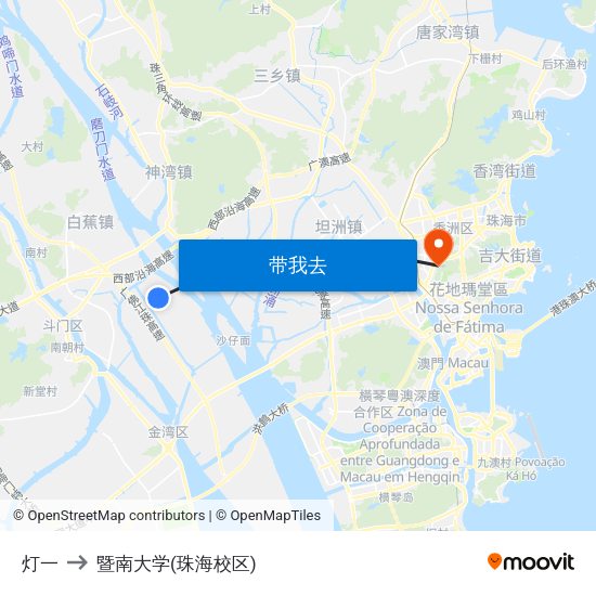 灯一 to 暨南大学(珠海校区) map