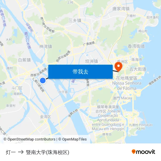 灯一 to 暨南大学(珠海校区) map