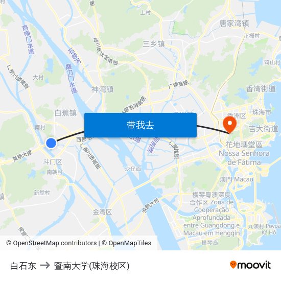 白石东 to 暨南大学(珠海校区) map
