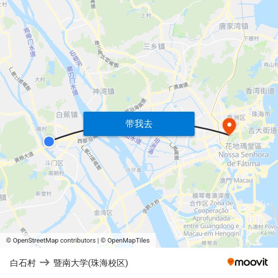 白石村 to 暨南大学(珠海校区) map