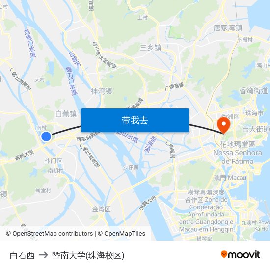 白石西 to 暨南大学(珠海校区) map