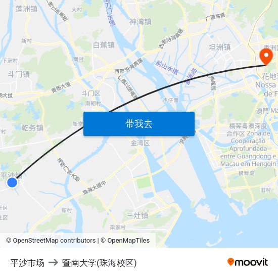 平沙市场 to 暨南大学(珠海校区) map