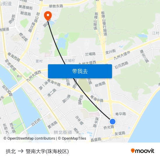 拱北 to 暨南大学(珠海校区) map