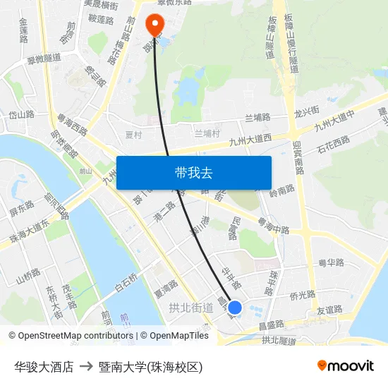 华骏大酒店 to 暨南大学(珠海校区) map