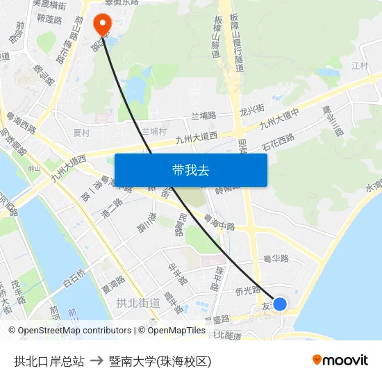 拱北口岸总站 to 暨南大学(珠海校区) map
