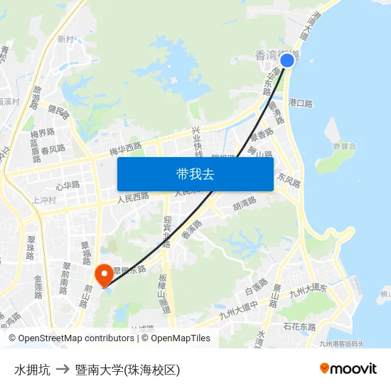 水拥坑 to 暨南大学(珠海校区) map
