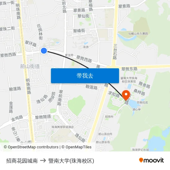 招商花园城南 to 暨南大学(珠海校区) map
