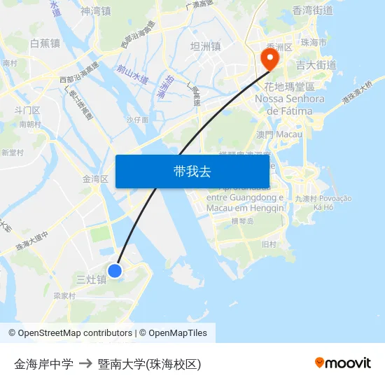 金海岸中学 to 暨南大学(珠海校区) map