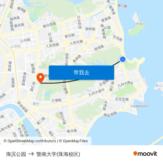 海滨公园 to 暨南大学(珠海校区) map