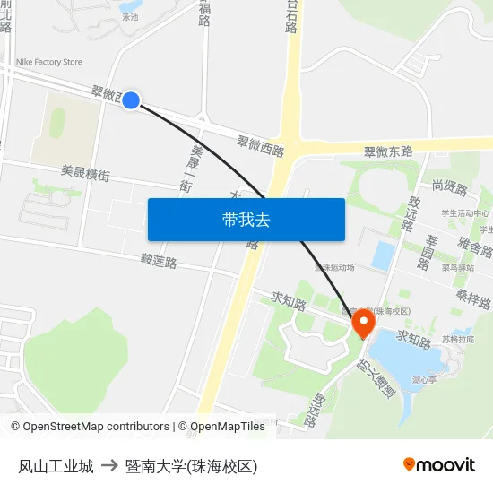 凤山工业城 to 暨南大学(珠海校区) map