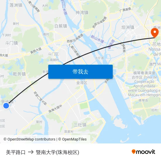 美平路口 to 暨南大学(珠海校区) map