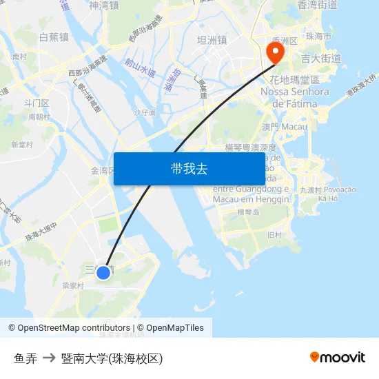 鱼弄 to 暨南大学(珠海校区) map