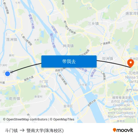 斗门镇 to 暨南大学(珠海校区) map