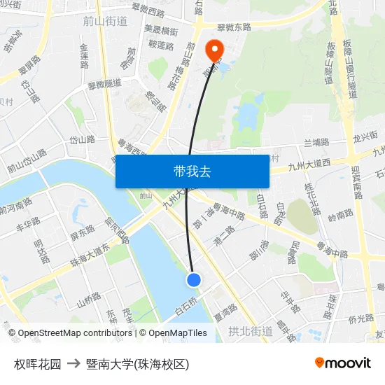 权晖花园 to 暨南大学(珠海校区) map