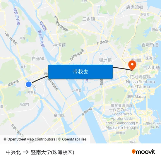 中兴北 to 暨南大学(珠海校区) map