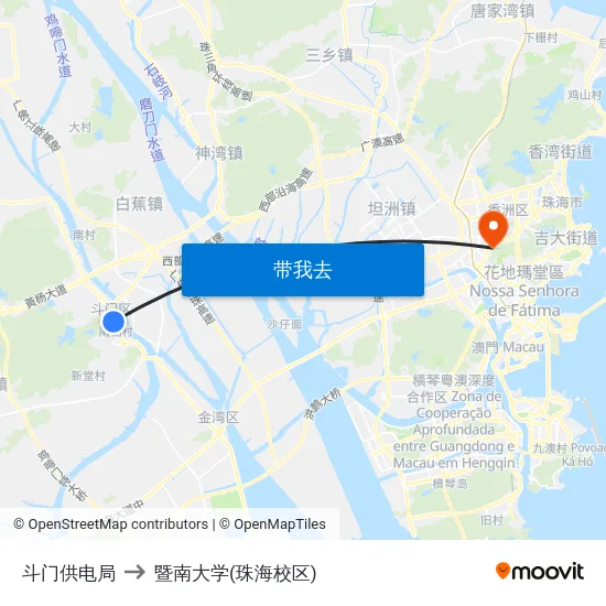 斗门供电局 to 暨南大学(珠海校区) map
