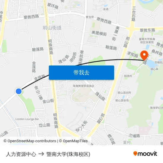 人力资源中心 to 暨南大学(珠海校区) map