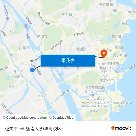 栀夹中 to 暨南大学(珠海校区) map