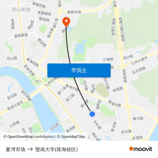 夏湾市场 to 暨南大学(珠海校区) map