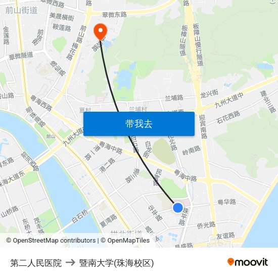 第二人民医院 to 暨南大学(珠海校区) map