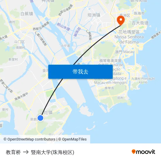 教育桥 to 暨南大学(珠海校区) map