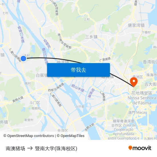 南澳猪场 to 暨南大学(珠海校区) map