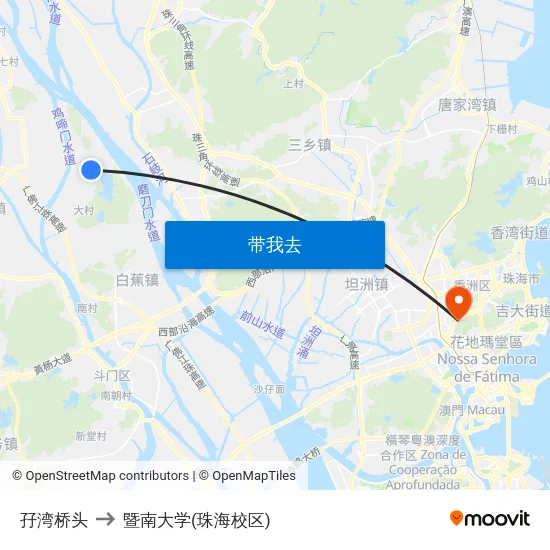 孖湾桥头 to 暨南大学(珠海校区) map