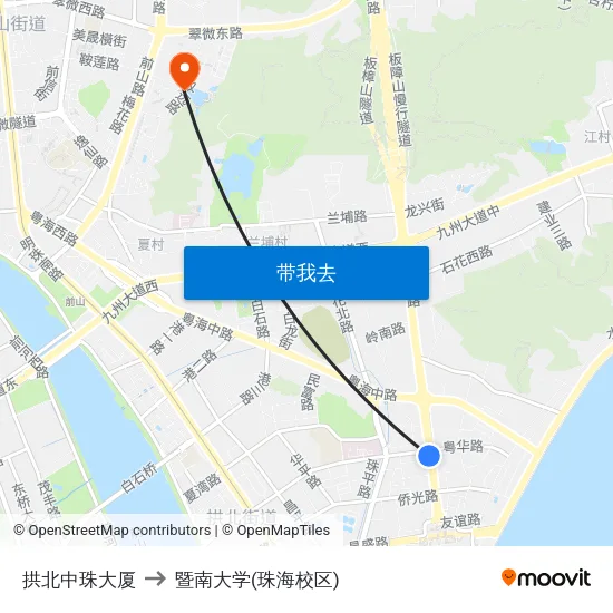 拱北中珠大厦 to 暨南大学(珠海校区) map