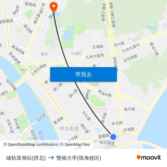 城轨珠海站(拱北) to 暨南大学(珠海校区) map