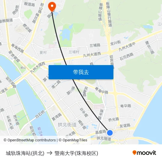 城轨珠海站(拱北) to 暨南大学(珠海校区) map