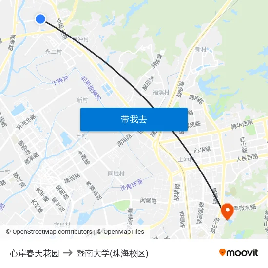 心岸春天花园 to 暨南大学(珠海校区) map