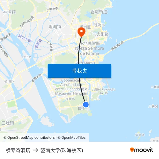 横琴湾酒店 to 暨南大学(珠海校区) map