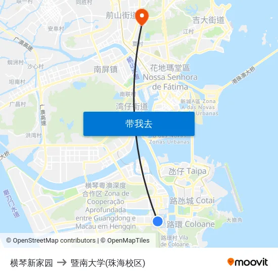 横琴新家园 to 暨南大学(珠海校区) map