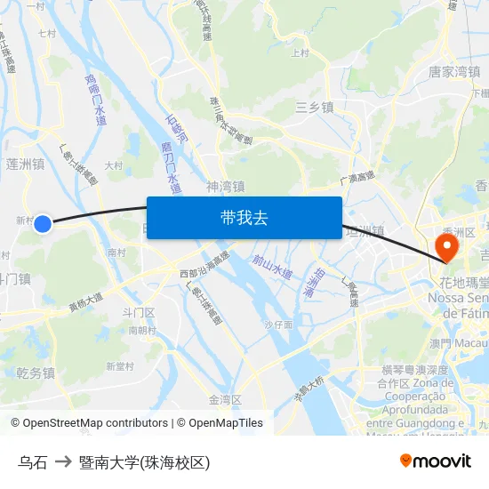 乌石 to 暨南大学(珠海校区) map