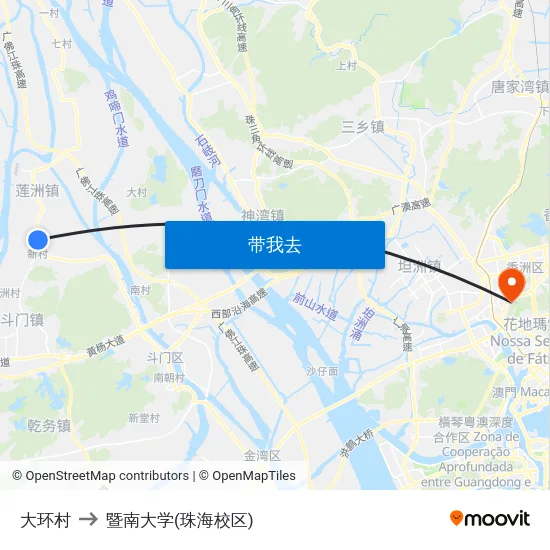 大环村 to 暨南大学(珠海校区) map